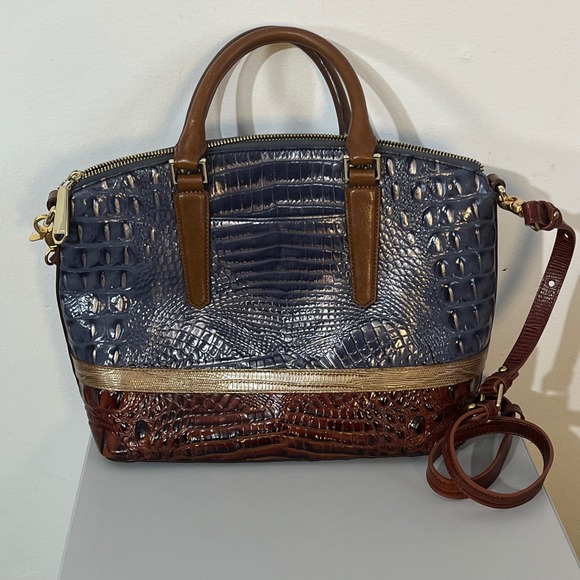 Brahmin Duxbury Medium Satchel Bag in Blue and Pecan - Picture 2 of 8
